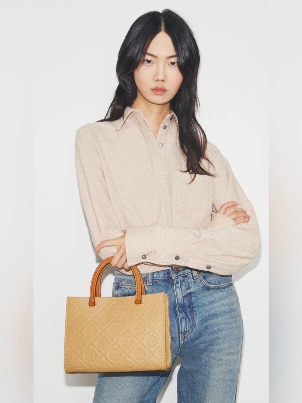 Tory Burch T Monogram Pebble Leather Square Tote